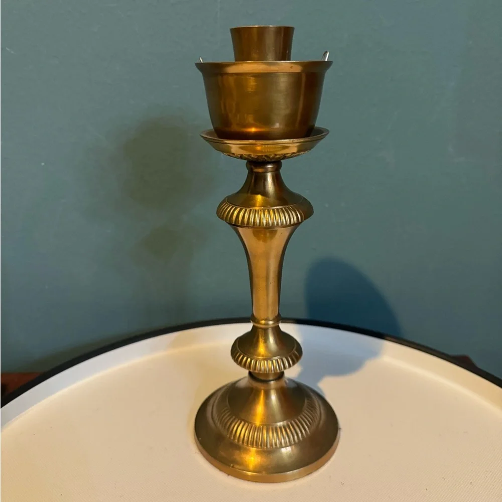 Vintage heavy brass candle holder with clips for shade
